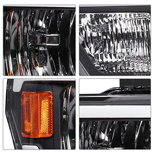 Mostplus Headlight Assembly Compatible With 2009-2014 Ford F150 F-150 Pickup Front Lamp With Led Drl-Black Housing/Clear Lens/Amber Reflector #TOP2