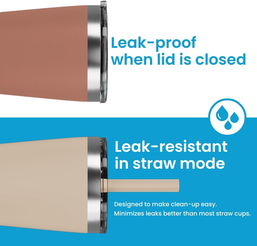 CUPKIN Toddler Tumblers, The Original 12 oz Stackable Stainless Steel Cups, Set of 2 Powder Coated Insulated Kids Water Bottle Alternative + BPA Free Lids + Reusable Silicone Straws (Brown + Peach) - Image 5