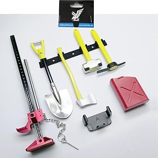 Hawk Hobby 1:10 Scale RC Rock Crawler Car 2WD 4WD D90 D110 SCX10 TRX4 CCO1 Decoration Scale Accessory Tool Set Kit Combo with Gas Can, Jack, Shovel, Axe,Hammer,Hoe
