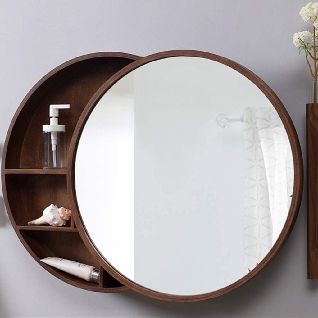 Bathroom Cabinet,Wall Mounted Bathroom Storage Cabinet Wall Decoration Aluminum Wall Cabinet HD Makeup Mirror Open Storage Shelf,Brown-60cm