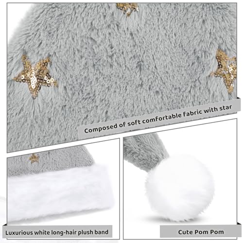KONVINIT Grey Christmas Santa Hat,Luxury Santa Claus Hat With Sequin Star Deluxe Father Christmas Hat Deluxe Santa Hat for Men and Women for Christmas Party,grey - Image 4
