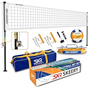 SKEERY Outdoor Heavy Duty Volleyball Net Set, Anti-Sag Design, Adjustable Aluminum Poles, Portable Volleyball Net for Backyard,Grass and Beach
