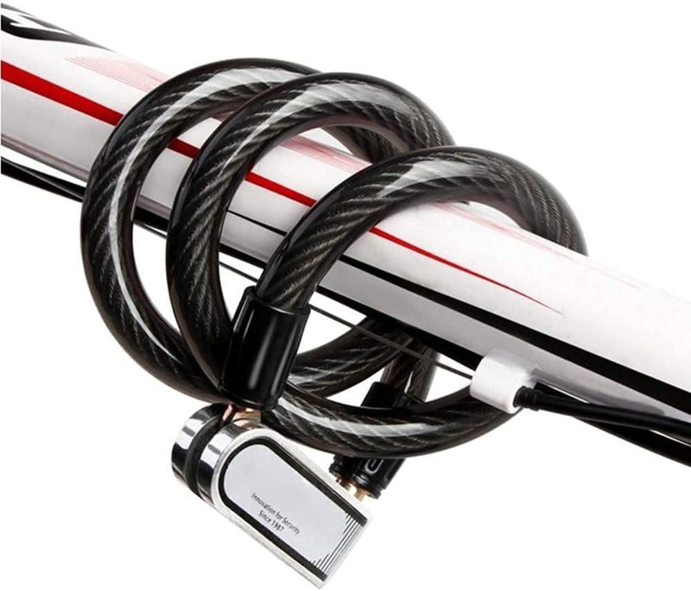 Candado de Bicicleta con Cable de Acero, antirrobo, de aleación de Acero, 80 cm de Largo, Apto para Bicicletas de montaña, Motocicletas, Coches eléctricos y candados de Ciclismo (Negro)