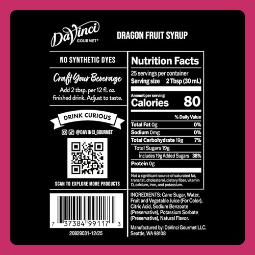 Image of DaVinci Gourmet Dragon Fruit Syrup, 25.4 Fluid Ounces (Pack of 1)