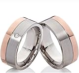 Schönes Ringpaar aus Edelstahl Bicolor mit Roségold und Diamant