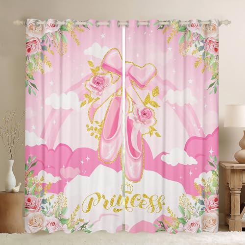 feelingyou Cortinas de zapatos de ballet para niños y adultos, cortina de princesa de ballet rosa, cortina de tratamiento de ventana para decoración de habitación de niños y niñas, cortinas de ventana
