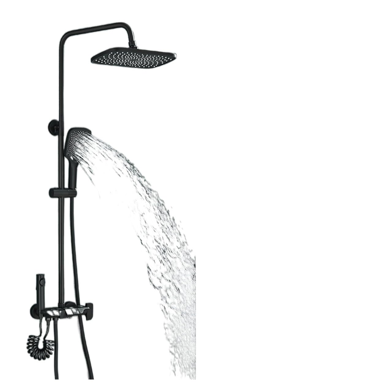 Soywim Nero Shower System, Grey Piano Digital Shower Set Intelligent Brass Bathroom Faucets Hot Cold Waterfall Tap Rainfall Gray System(Nero)