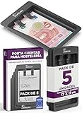 Porta Cuentas Restaurante Pack de 5 Unidades Bandeja de Cambio de Dinero Ideal para Hostelería con Dos Pinzas Flexibles Platillo Organizador de Tickets y Facturas Resistente Plato de Cobros de Bar