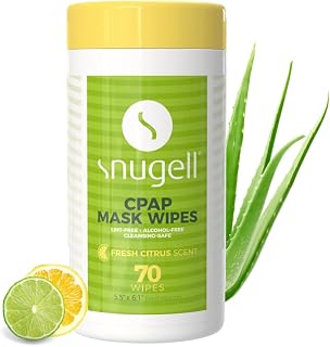 Snugell Citrus-Scented CPAP Mask Wipes – 70 Count Canister – 100% Soft Cotton – Skin-Safe with Aloe Vera – Lint & Alcohol Free – Perfect for Cleaning and Sanitizing CPAP Masks and Devices
