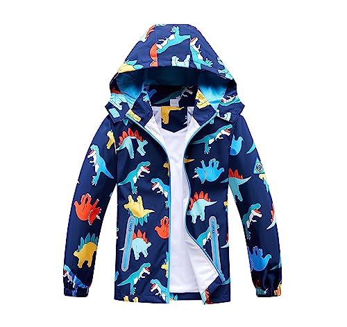 TOP&SKY KIDS Boys Dinosaur Rain Jacket Lightweight Waterproof Raincoats Windbreakers for Kids