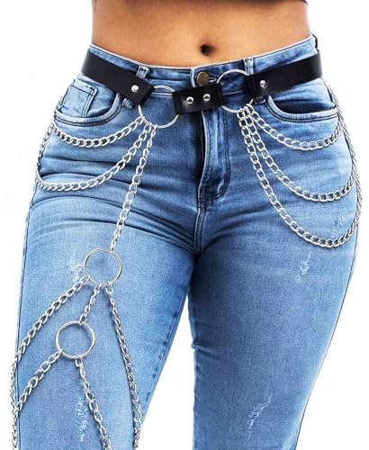 ELABEST Leather Thigh Chain Punk Leather Body Chain Rave PU Leg Belt for Women4