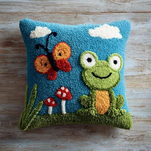 Kit crochet tapis et coussin loquet crochet grenouille broderie canevas point noué 43x43cm