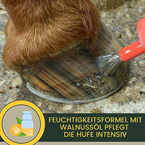 Foto von EMMA Huföl mit Hufpinsel + Strahlpflege + Hufbalsam - Huffett Pferde I Hufpflege Hufe & Strahl I Mittel Strahlfäule Pferd gegen trockene Hufe Huffestiger I Hufsalbe Pferde I Huf Öl 500ml 0,48L 100ml