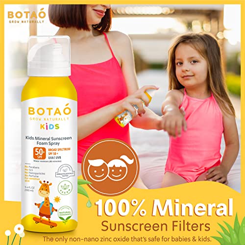 Botao Kid’s Mineral Sunscreen Foam Spray: Spf50 Broad Spectrum Uva Uvb, Children Or Kid’s Sunburn Protection, Zinc Oxide, 3.4 Oz (1-Pack) #TOP2