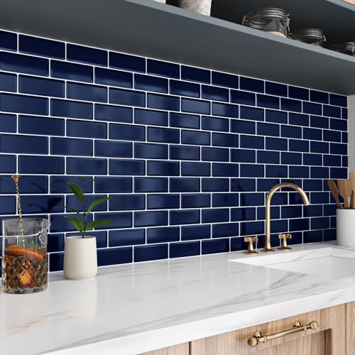 Wallercity Navy Blue Peel and Stick Backsplash 3D Art Self