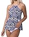 UTTU TRIANGLE High Neck Backless Tankini Swimsuit,Printed Strap Cheeky Two Piece Bathing Suit for Women(Printing-S)