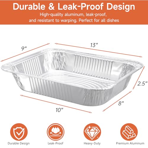 Image of Half Size Aluminum Pans 9x13-10 Pack Aluminum Foil Pans, Heavy Duty Disposable Pans for Cooking, Baking, Meal Prep, Parties & Food Storage