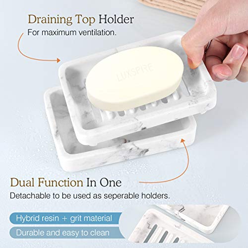 Luxspire Soap Dish Tray, Double Layer Draining Soap Holder, Detachable Soap Container Box For Bathroom Shower, Kitchen Sink Dish Sponge Holder, Drainer Soap Case - White Marble #TOP2