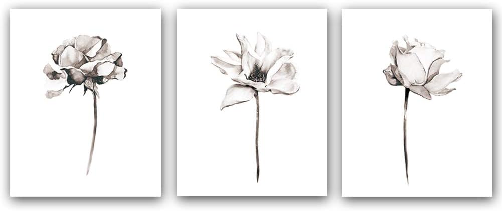 HPNIUB Blooming Lotus Flower Art Print Elegant Floral Art Picture Poster Set of 3 (10”X8”Canvas Botanical Wall Art Painting For Yoga Studio Office Home Decor Floral Lover Gift,No Frame
