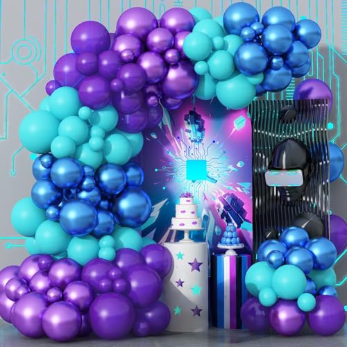 Image of Black Purple Blue Balloons Garland Arch Kit, Metallic Blue Purple Teal Black Balloons Arch Kit, Metallic Balloon for Kids Boys Man Video Game Birthday Party Baby Shower Graduation Decorations