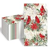 100pcs Christmas Paper Napkins, 3 Ply Disposable Red Cardinal Bird Napkins Christmas Guest Napkins Hand Towels for Bathroom Home Kitchen Table Xmas Party