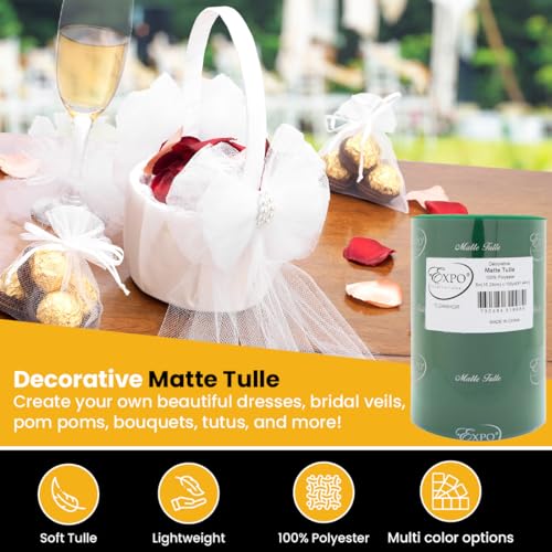 Image of Expo International Decorative Matte Tulle, Roll /Spool of 6 inch X 100 Yards, Lightweight Polyester Tulle Fabric for Tutus, Costumes, and Party Decorations, Washable, Easy-to-Use, Hunter Green