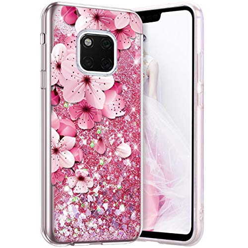 Robinsoni Case Compatible with Huawei Mate 20 Pro Phone Cover Flexible Huawei Mate 20 Pro Case Silicone TPU Case 3D Liquid Floating Cover Sparkle Bling Cover Shockproof Case Bumper Case Flower