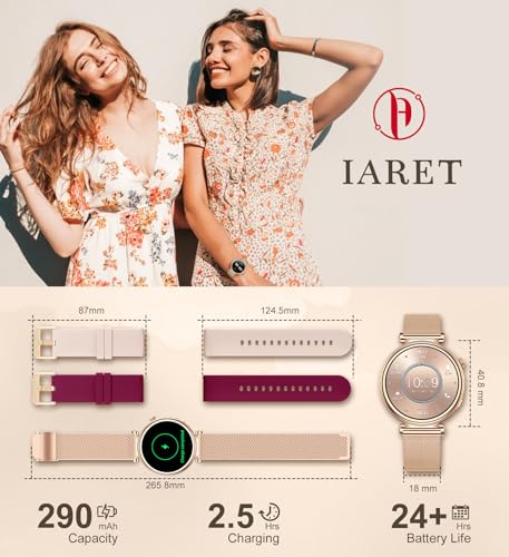 ساعة ذكية صغيرة للنساء مع مكالمات بلوتوث، ساعة لياقة بدنية 1.25 انش، عداد خطوات ومراقب معدل ضربات القلب والنوم واكثر من 100 وضع رياضي، ساعة ذكية للنساء بمينا يمكنك تركيبها بنفسك، ساعة ذكية بنظام