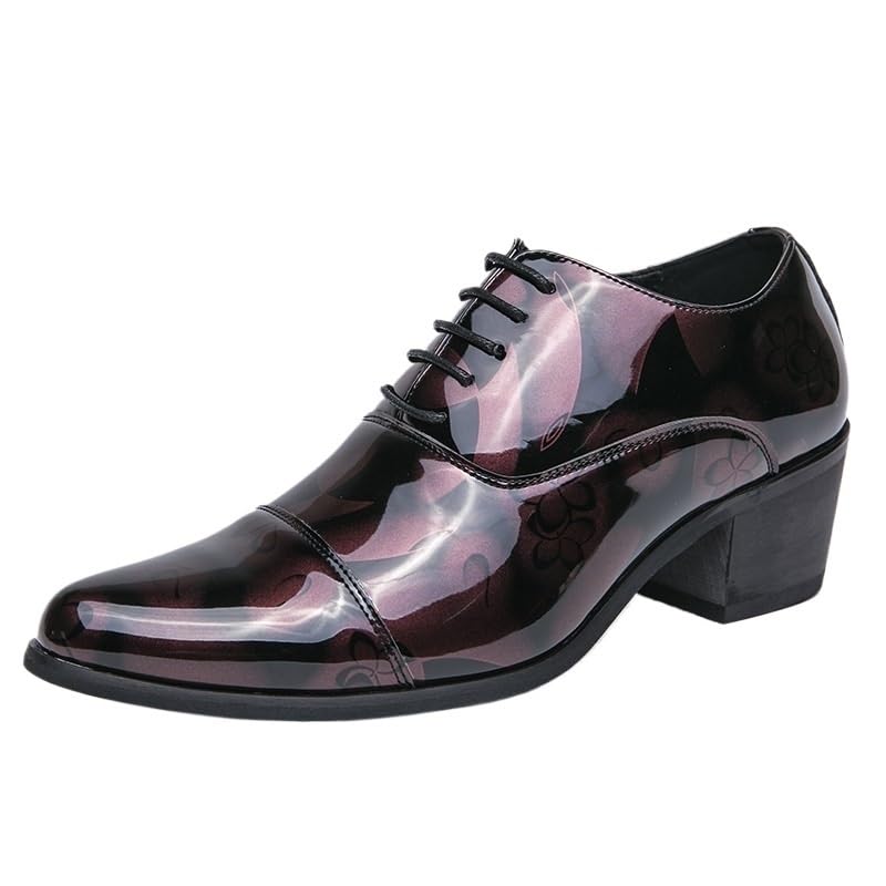 Men's High Heel Leather Shoes, Fashionable Lace-up Business Oxford Shoes, Party Dress Shoes, Colorful Loafers with Height Increase