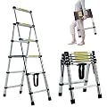 A-Frame Extension Step Ladder Aluminum Telescoping Ladder 4+5 Step (4.6ft + 5.6ft) Herringbone Ladder Lightweight Step Ladder Portable Multi-Purpose Telescopic Ladder Anti-Slip 330lbs Load Capacity