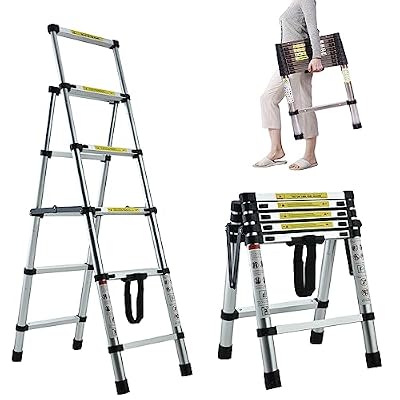 A-Frame Extension Step Ladder Aluminum Telescoping Ladder 4+5 Step (4.6ft + 5.6ft) Herringbone Ladder Lightweight Step Ladder Portable Multi-Purpose Telescopic Ladder Anti-Slip 330lbs Load Capacity
