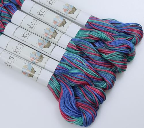 Image of KCS Big skeins of 25 Meters Size 25 Color Variegated Cross Stitch Stranded Threads,6 skeins,4507