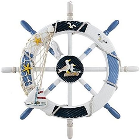 Wendin 18 Inch Ornamental Nautical Beach Home Lake House Wall Decor Boat Steering Wheel Ship Steering Wheel Fishing Net sea Birds Fish