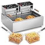 VEVOR Friteuse commerciale 2500 W, friteuses à bain d'huile électrique avec 3 paniers amovibles, en acier inox, grande capacité 12 L pour cuisine, restaurant, température réglable 60-200 °C, argenté