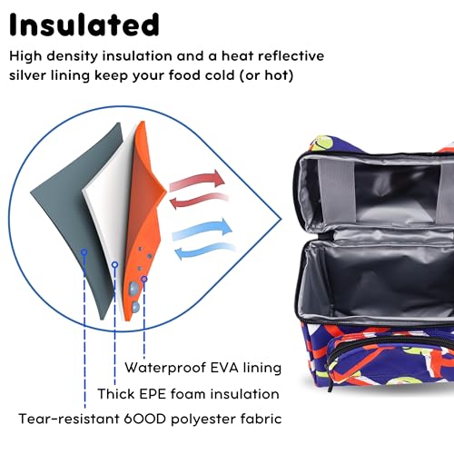 Image of J World Corey Kids Lunch Bag. Insulated Lunch-Box for Boys Girls, Tennisy