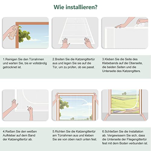 Katzengittertür Passend für Türgröße 90cm x 200cm, Haustiersichere Fliegengittertür, Katzen an der Flucht hindern, Katzengitter für die Einführung Neuer Katzen