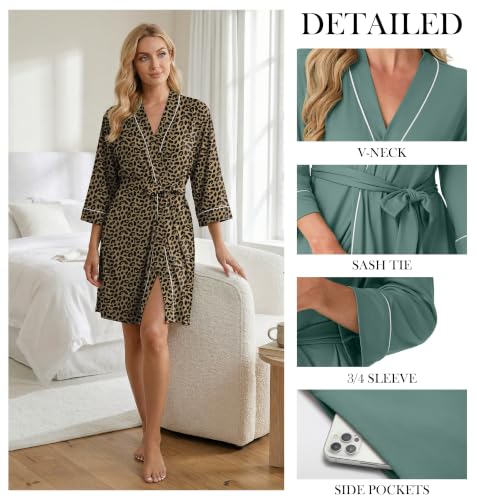 Image of PrinStory Womens Robe Knee Length Soft Knit Bathrobe S-2XL