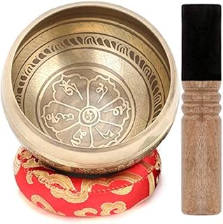 Tibetische Klangschale, 3.7" Handgefertigte Klangschalen Set Meditation Sound Bowl Set mit Dual Surface Mallet und Seide Kissen, Entspannung,Stress und Angst Relief (3.7")