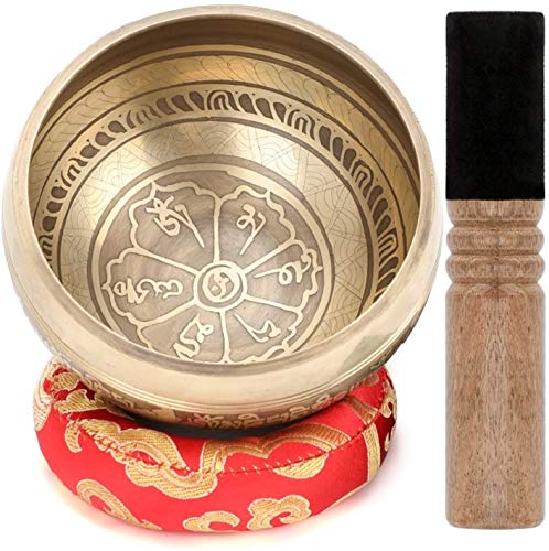 Tibetische Klangschale, 3.7" Handgefertigte Klangschalen Set Meditation Sound Bowl Set mit Dual Surface Mallet und Seide Kissen, Entspannung,Stress und Angst Relief (3.7")