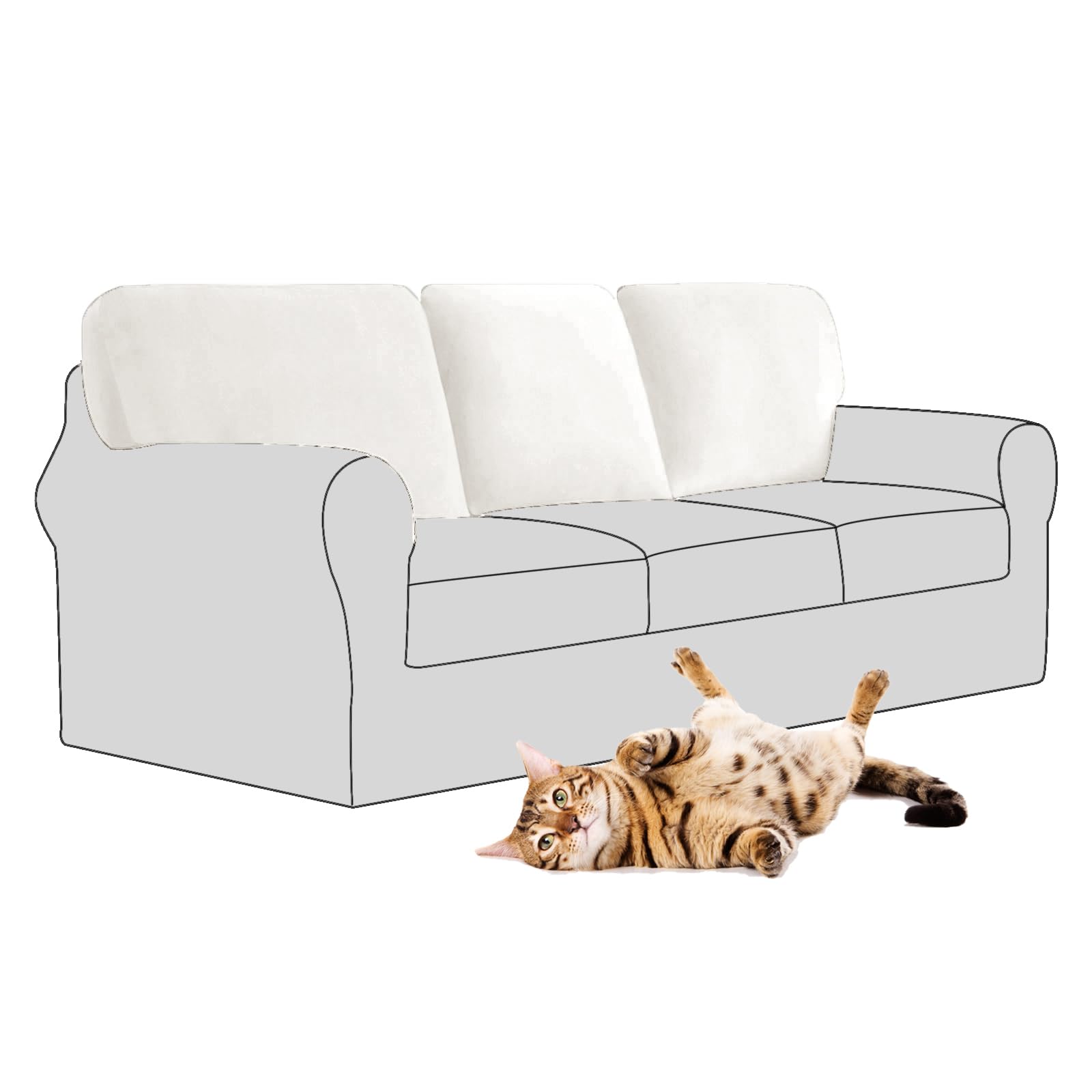 SYLC Stretch Velvet Sofa Backrest Cover, Back Cushion Covers Non-Slip Sofa Cushion Slipcovers for Couch Chesterfield Caravan RV Dinette (Ivory,3 pcs Rectangle M) โ image 1