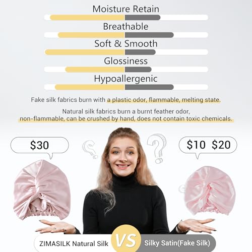 image for ZIMASILK 22 Momme 100% Mulberry Silk Bonnet for Sleeping & Women Hair 