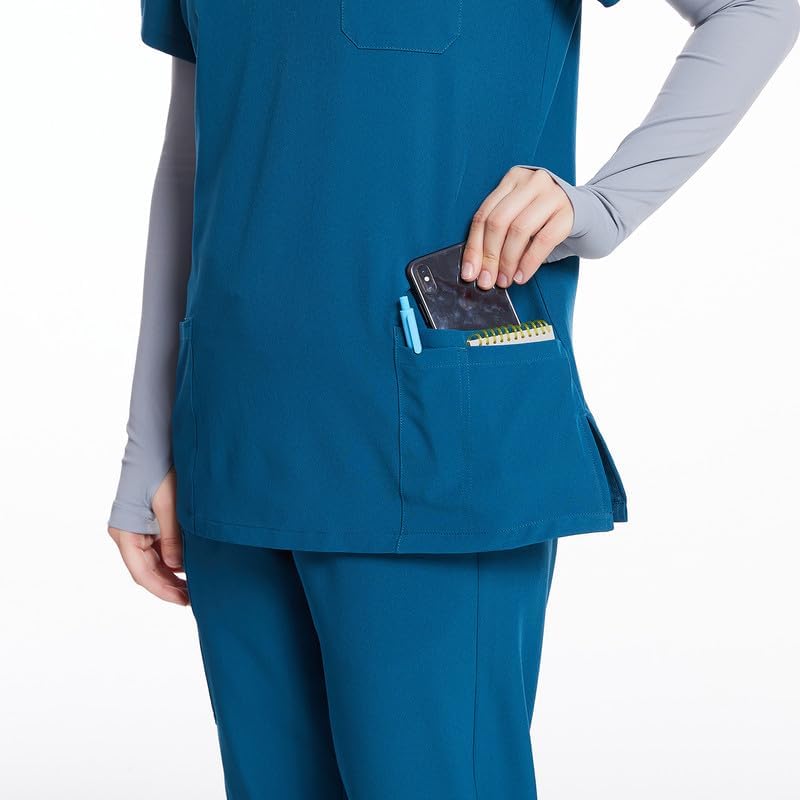 Uniforms World Scrubs for Women Set - Stretch Scrub Top & Pants with 8 Pockets, Yoga Waistband, Anti Wrinkle, Slim Fit - Image 4