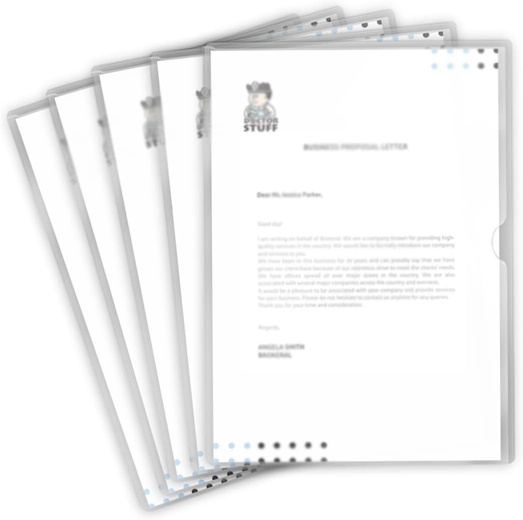 Frosted Clear Vinyl Folders, Heavy Duty Plastic Folders with Clear Front Pocket, Doctor Stuff, Letter Size L-Type Document Holder for Home, Office and Medical, Pack of 25
