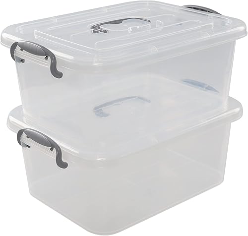 Caja de almacenamiento transparente de plástico de 8 L, 2 cajas de cierre de almacenamiento con tapa