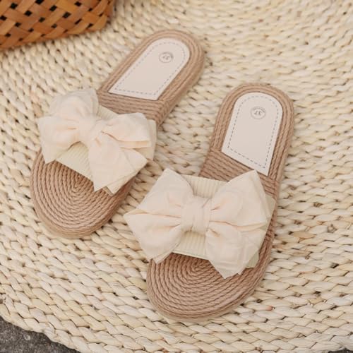 Women's Bow Knot Flat Sandals Summer Beach Cute Flats Slides Slippers Comfy Indoor Open Toe Slide 7