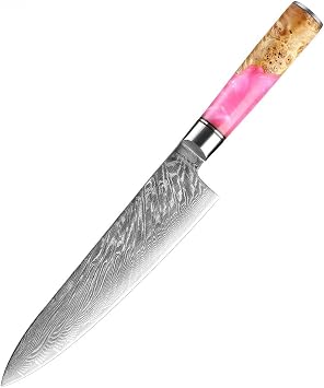 MAYIT Chef Knife, 8 Inch Damascus Chef Knife Pink Resin Special Kitchen Knife Sharp Japanese Home Slicing Knife, MAYiT4889