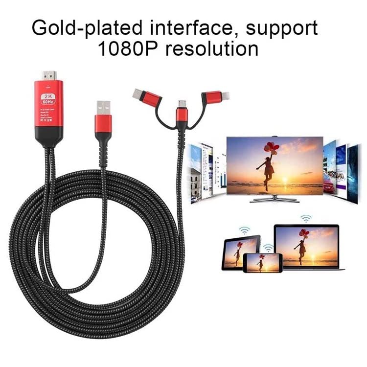 Image of 3 in 1 2M Type-C to Hd MHL Cable Audio Video Cable Micro USB Projection for iPhone Android to TV /Projector HDTV