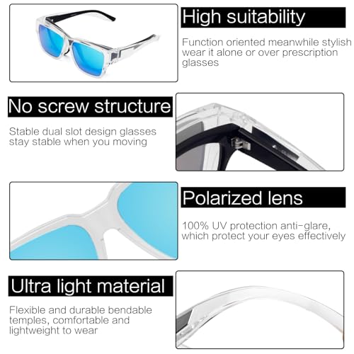 Image of Face Shadow Polarized Sunglasses Fit Over Glasses for Men Lightweight Square Sun Glasses UV400 Protection Shades