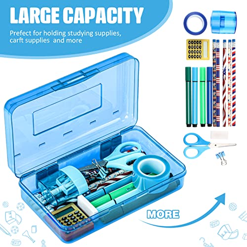 Image of Fainne 24 Pack Clear Plastic Pencil Box,Blue | Stackable Organizer for School Supplies, Large Case for Crayons Markers, Snap-lid Keeps Stationery Secure, Bulk Set