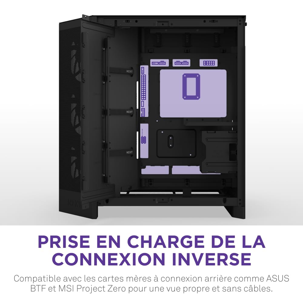 NZXT H9 Flow (2025) – Grand boîtier PC ATX Mid-Tower à Double Chambre pour Flux d'air – Inclut 3 Ventilateurs de 140 mm et 1 Ventilateur de 120 mm – Support de radiateur de 420 mm – Noir